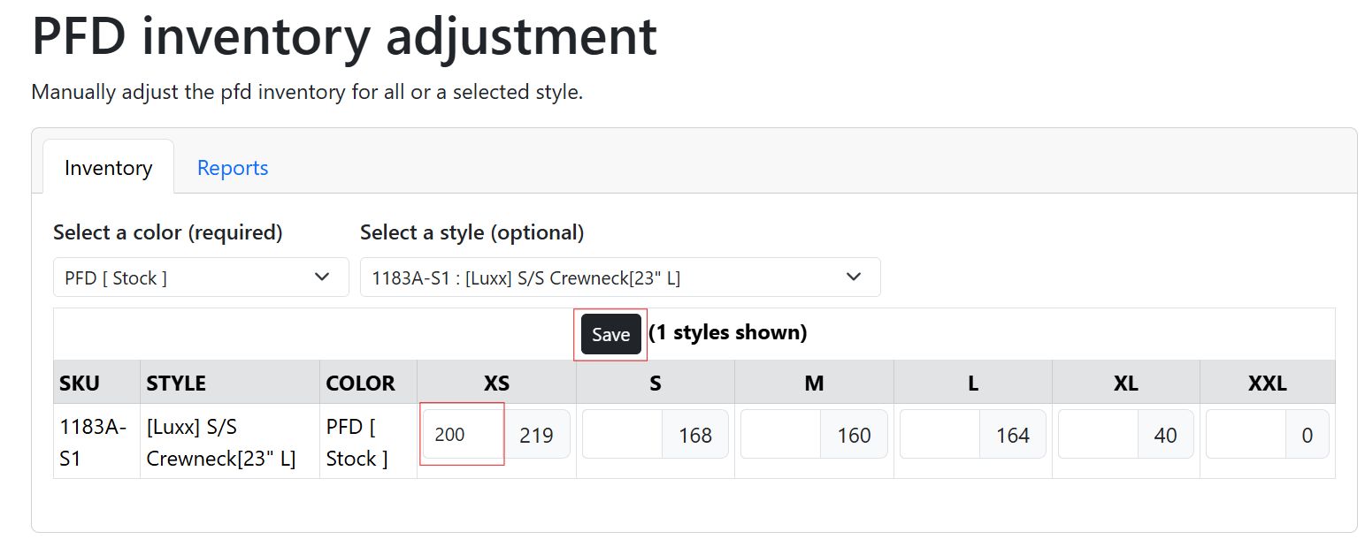 Pfd Inventory Adjustments with save button
